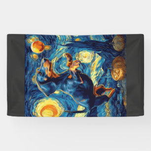 Halloween Sternennacht Welpen Dachshund Banner
