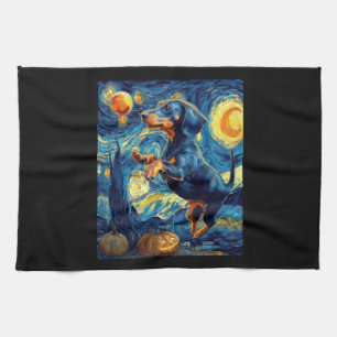 Halloween Sternennacht Welpen Dachshund Geschirrtuch