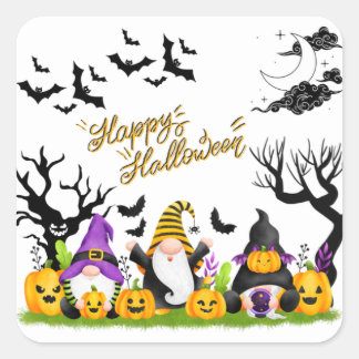 Halloween-Sticker | Frohe Halloween | Gnomes Quadratischer Aufkleber