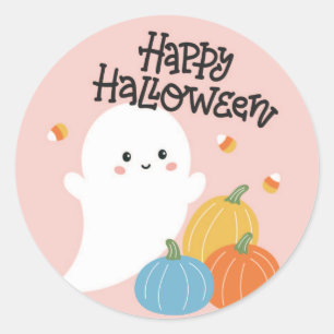 Halloween-Sticker mit rosa Geist und Bonbons Runder Aufkleber