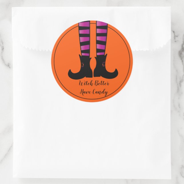 Halloween Stickers-Hexe Runder Aufkleber (Tasche)