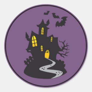 Halloween Stickers-Spuk Haus Runder Aufkleber