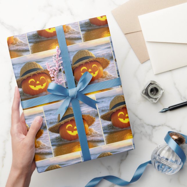 Halloween-Strand-Kürbislaterne Geschenkpapier (Schenken)