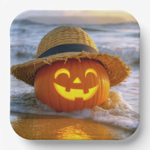 Halloween-Strand-Kürbislaterne Pappteller