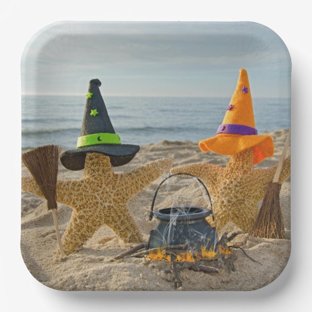 Halloween Strandfische Hexen Pappteller (Vorderseite)