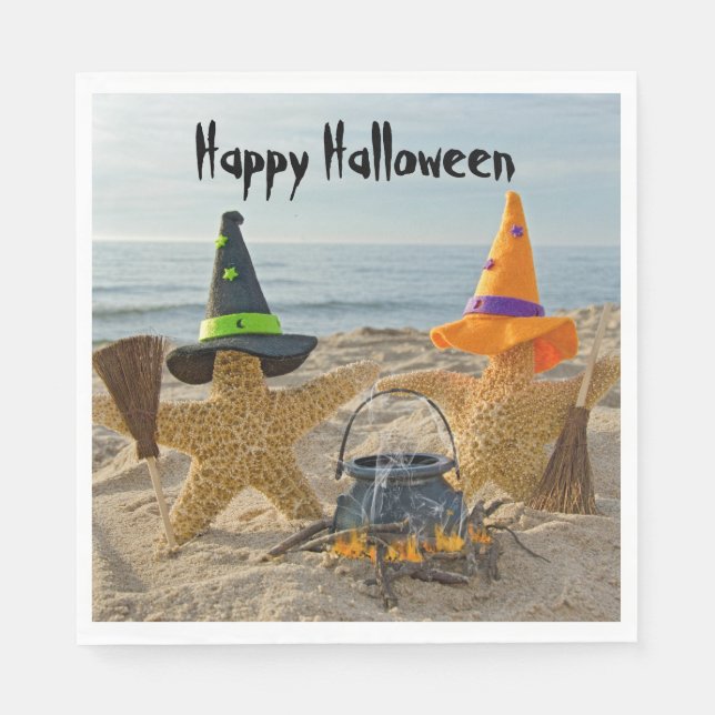 Halloween Strandfische Hexen Serviette (Vorderseite)