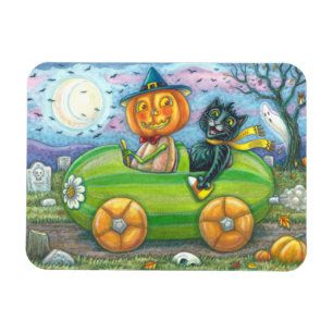 HALLOWEEN-STRAßENFAHRT, JACK UND SCHWARZE KATZENFR MAGNET