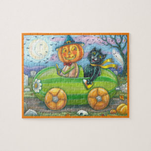 HALLOWEEN STRASSENVERKEHR, JACK UND SCHWARZE KATTE