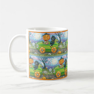 HALLOWEEN STRASSENVERKEHR, JACK UND SCHWARZE KATTE KAFFEETASSE