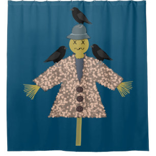 Halloween Straw Scarecrow and Ravens Duschvorhang