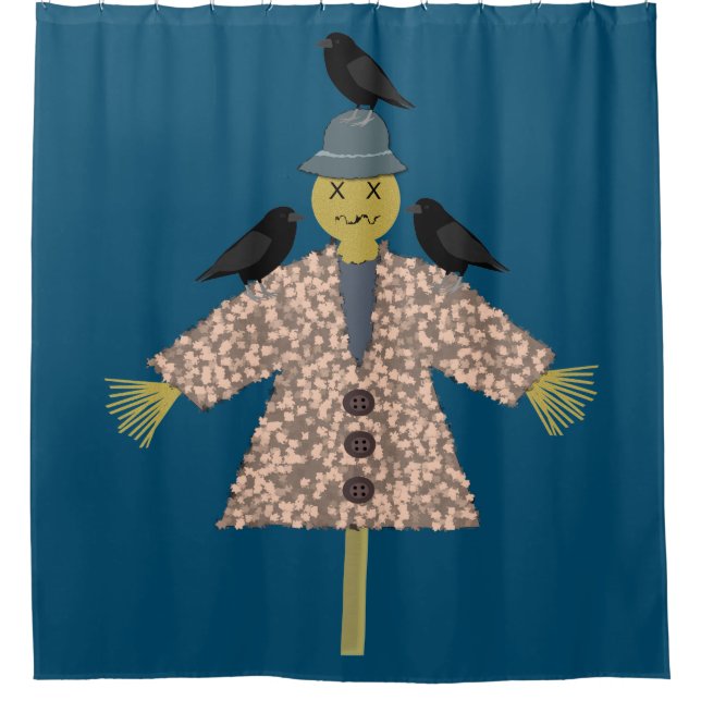 Halloween Straw Scarecrow and Ravens Duschvorhang (Vorderseite)