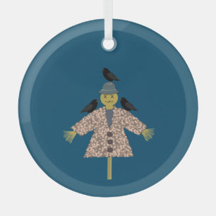 Halloween Straw Scarecrow and Ravens Ornament Aus Glas