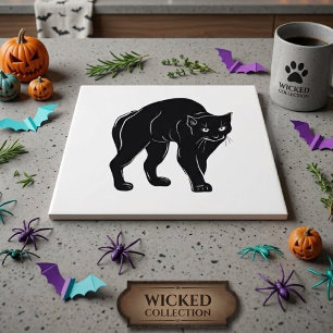 Halloween Streunende schwarze Katzensilhouette Zei Fliese