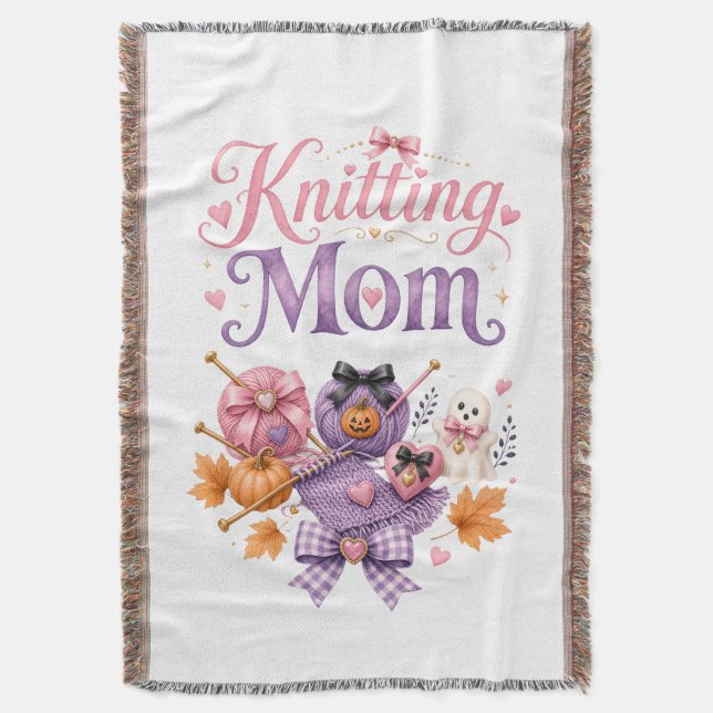 Halloween Strickende Mutter - Wurfdecke Decke (Vorderseite Vertikal)