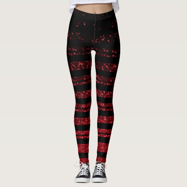 Halloween Strip Schwarz/Rot Glitzer Leggings (Vorderseite)