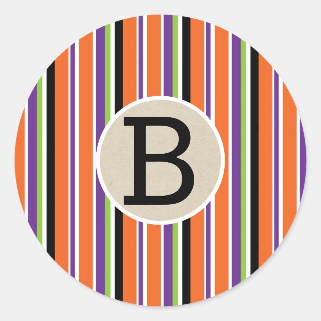 Halloween Stripes farbiges Monogramm-Gastgeschenk Runder Aufkleber (Vorderseite)