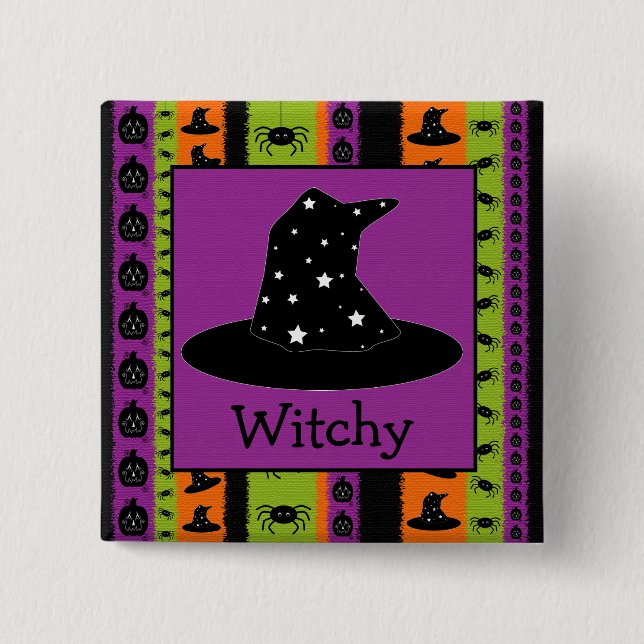 Halloween Stripes Hexenhuttaster Button (Vorderseite)