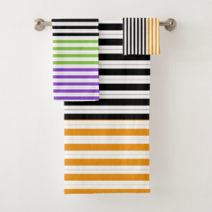 Halloween Stripes Lila grünes Schwarzwingelorn Badhandtuch Set