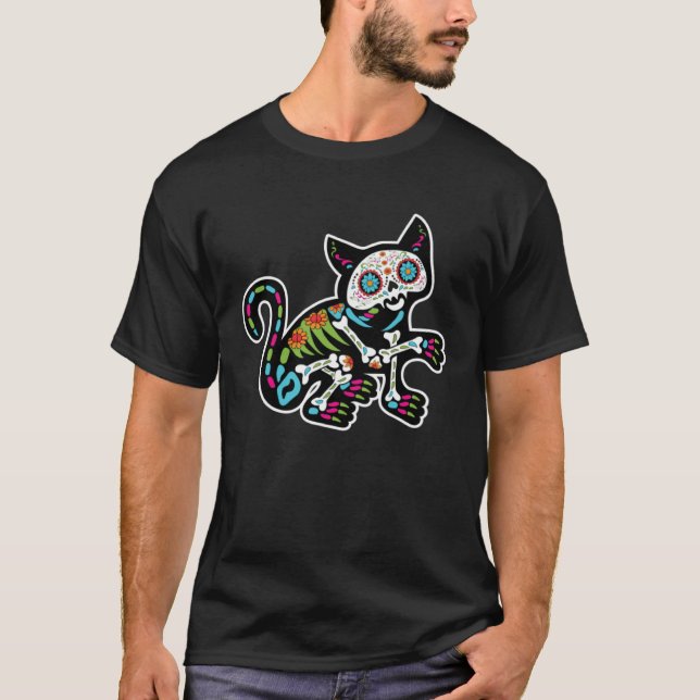 Halloween Sugar Skull Cat Día de Los Muertos for M T-Shirt (Vorderseite)