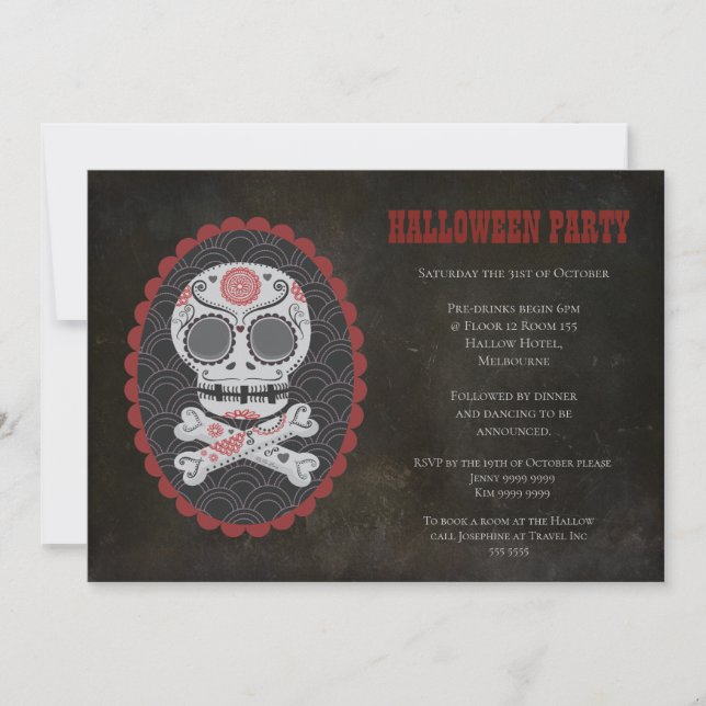 Halloween Sugar Skull Day of the Dead Party Einlad Einladung (Vorderseite)