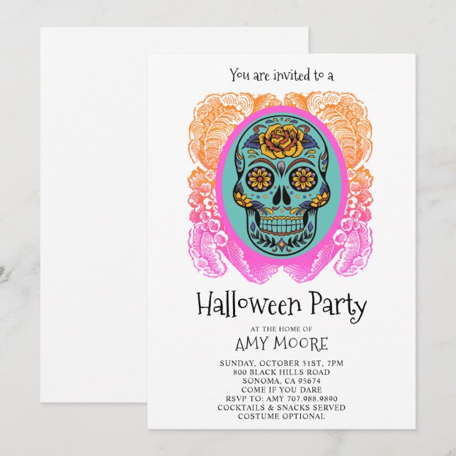 Halloween Sugar Skull-Party Einladung (Vorne/Hinten)