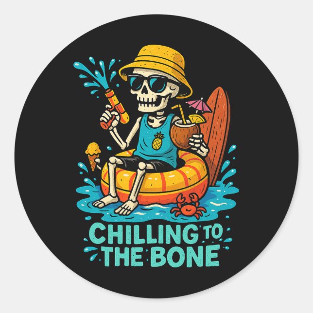 Halloween Summer Chilling an das Knochenskelett Runder Aufkleber (Vorderseite)