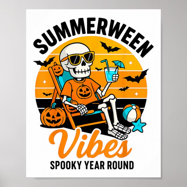 Halloween Summer Webes Spooky Skeleton Float Poster (Vorne)
