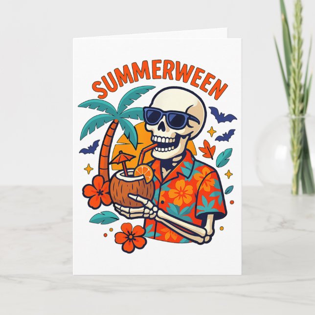 Halloween Summer Ween Skeleton Spooky Vacation Flo Karte (Vorderseite)