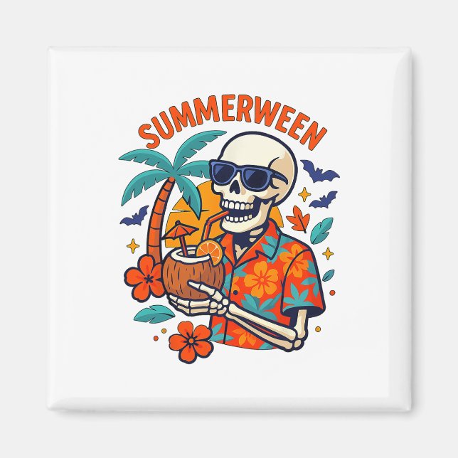 Halloween Summer Ween Skeleton Spooky Vacation Flo Magnet (Vorne)