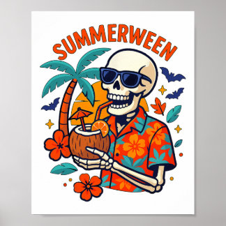 Halloween Summer Ween Skeleton Spooky Vacation Flo Poster