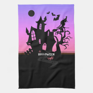 Halloween Sunset Night Hexe and Bats Hunted House Geschirrtuch