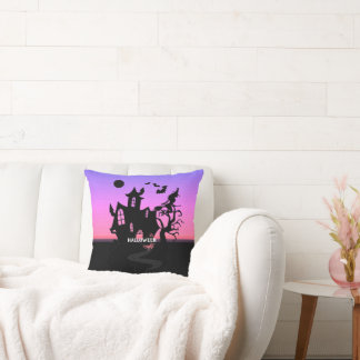 Halloween Sunset Night Hexe and Bats Hunted House Kissen