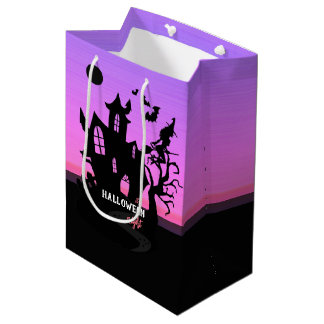 Halloween Sunset Night Hexe and Bats Hunted House Mittlere Geschenktüte