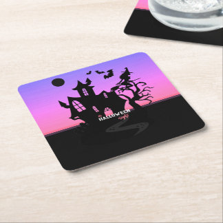 Halloween Sunset Night Hexe and Bats Hunted House Rechteckiger Pappuntersetzer