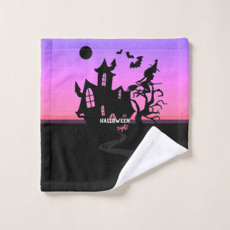 Halloween Sunset Night Hexe and Bats Hunted House Waschlappen