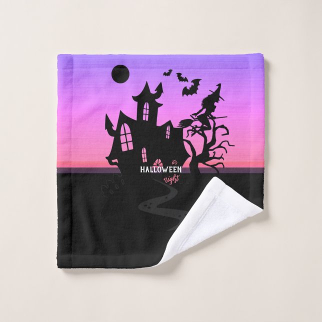 Halloween Sunset Night Hexe and Bats Hunted House Waschlappen (Waschlappen)