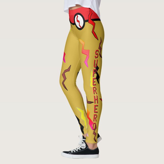 Halloween Superhero Red Gold Blitze Leggings (Links)