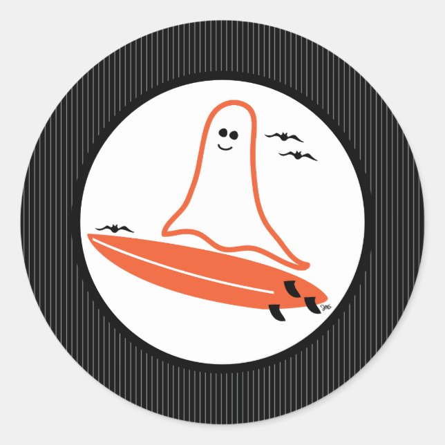 Halloween Surfer Ghost schwarz Runder Aufkleber (Vorderseite)