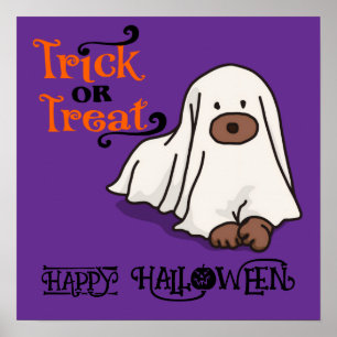 Halloween Süß Lustig Whimsical Geist Hund Lila Poster