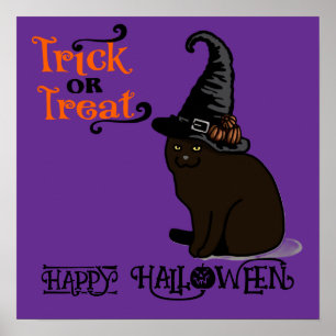 Halloween Süß Lustig Whimsical Hexenkatze Lila Poster