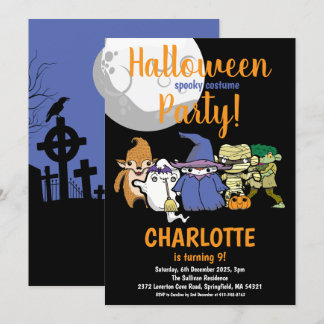 Halloween Süße Figuren Moon Kindergeburtstag Party Einladung