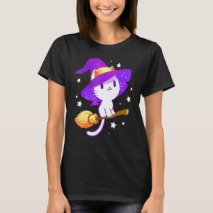 Halloween Süße Hexe Weiße Katze T-Shirt