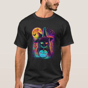 Halloween Süße Hexe Zauberer Katze Vollmond Kürbis T-Shirt