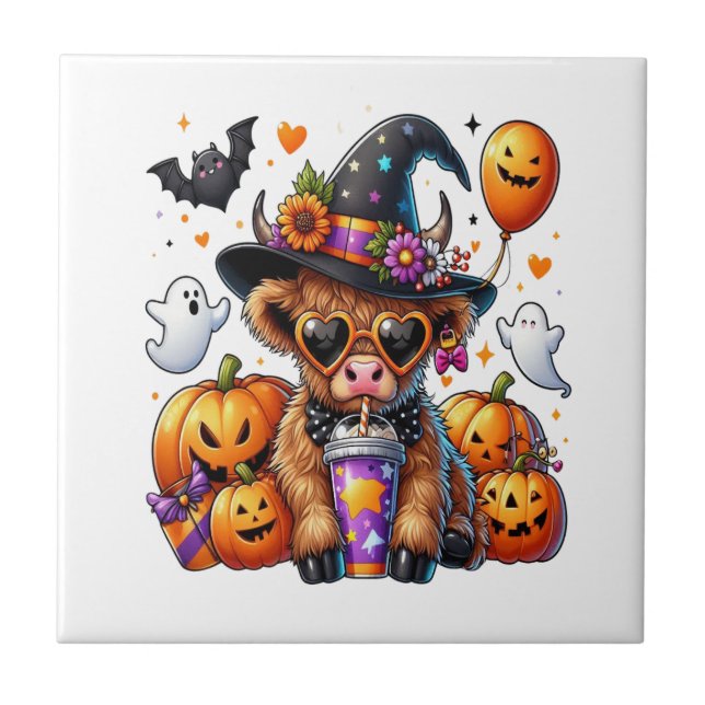 Halloween Süße Highland-Kuh Fliese (Vorderseite)