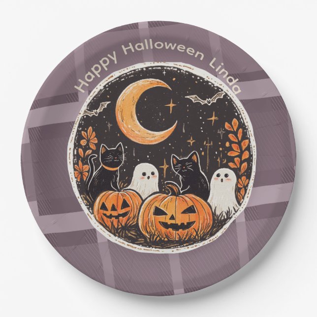 Halloween Süße Katze Geist Pappteller (Vorderseite)