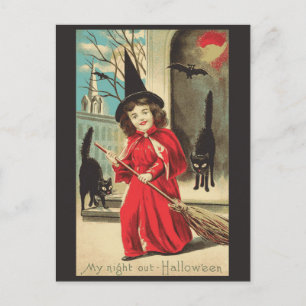 Halloween Süße Lustige Vintage Hexe Postkarte