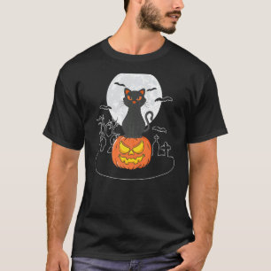 Halloween Süße Schwarze Katze Auf Kürbis Vollmond T-Shirt