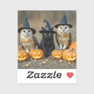 Halloween Süße Schwarze Katze und Eulen Aufkleber