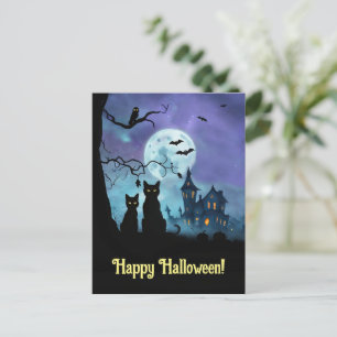 Halloween Süße Schwarze Katzen Eulen Feiertagspostkarte