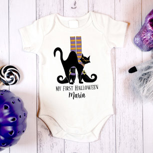Halloween Süße Verspielte Hexenschuhe Schwarze Kat Baby Strampler